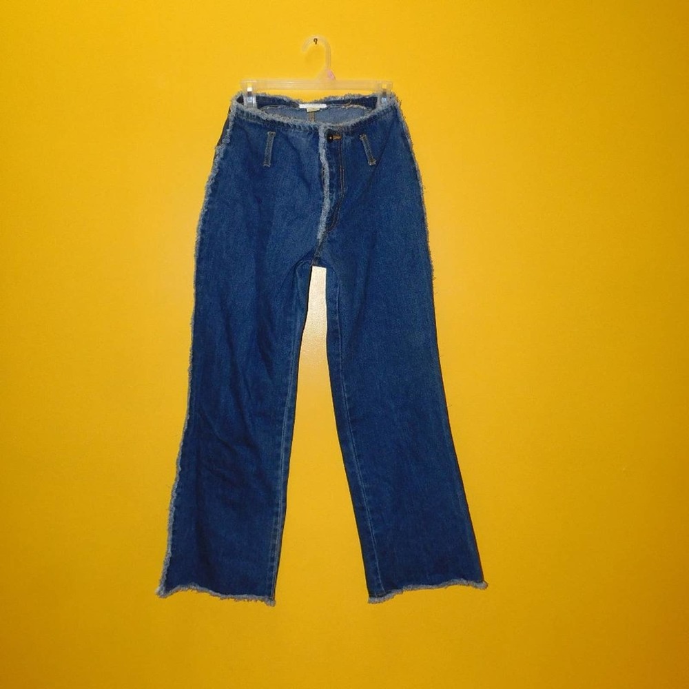 Committed frayed waist, seams & hem denim jeans